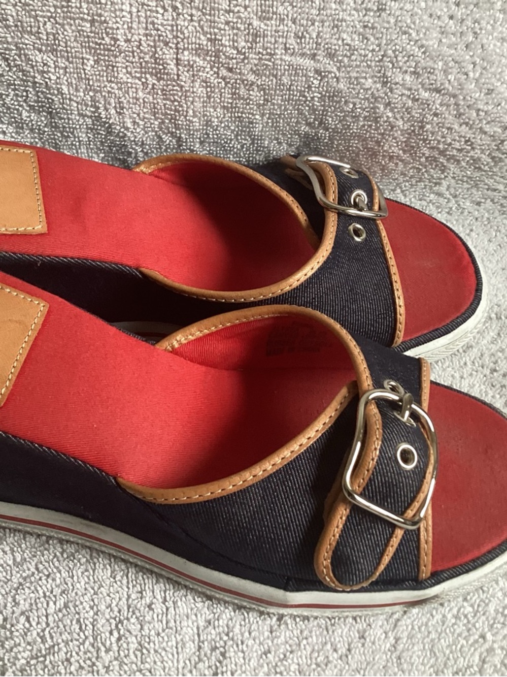 Coach  Alyssa Indigo Denim Natural Vachetta Leather Trim Wedge Sandals Shoes 8 - Picture 3 of 3